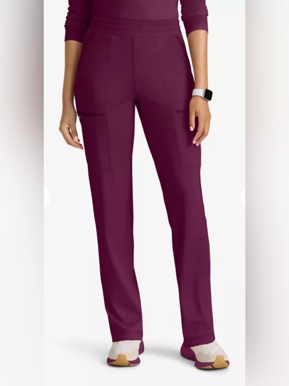 NWT Grey's Anatomy by Barco Knit STRETCH  wine 6-Pocket Cargo Scrub Pants LP